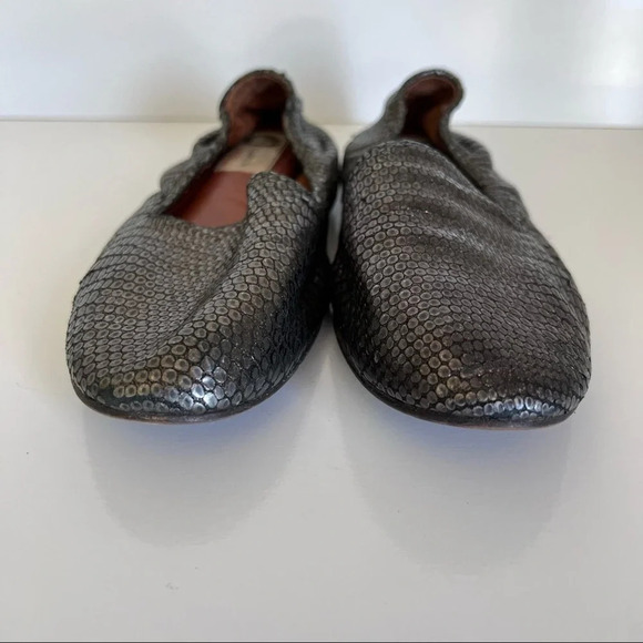 Lanvin Pewter Metallic Textured Loafer Ballet Flat - Picture 3 of 12